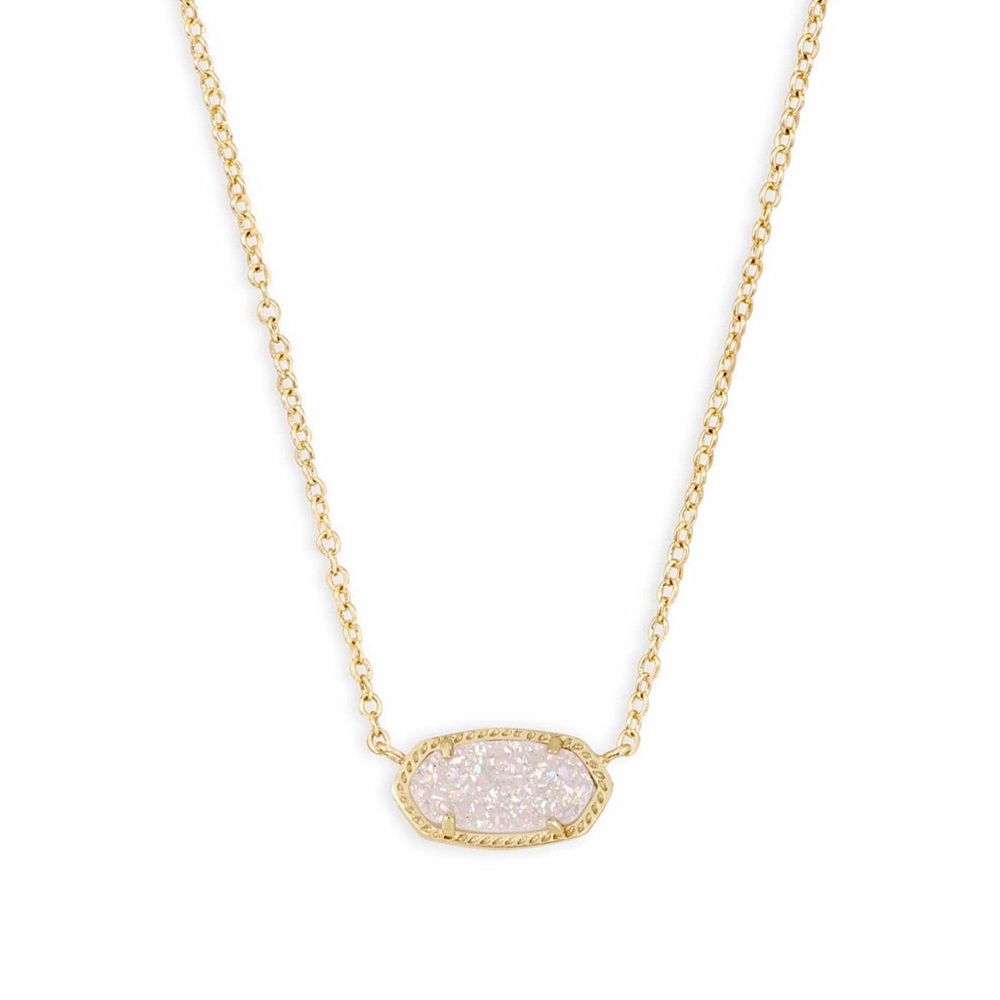 NWT Kendra Scott Elisa Gold Pendant Necklace in Iridescent White Drusy